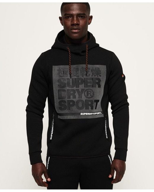 Men's Black Gym Tech Stretch Graphic Overhead Hoodie Men's Black Gym Tech Stretch Graphic Overhead Hoodie
