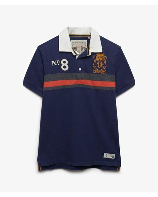 Superdry Blue Double Emblem Jersey Short Sleeve Rugby Polo Top for men