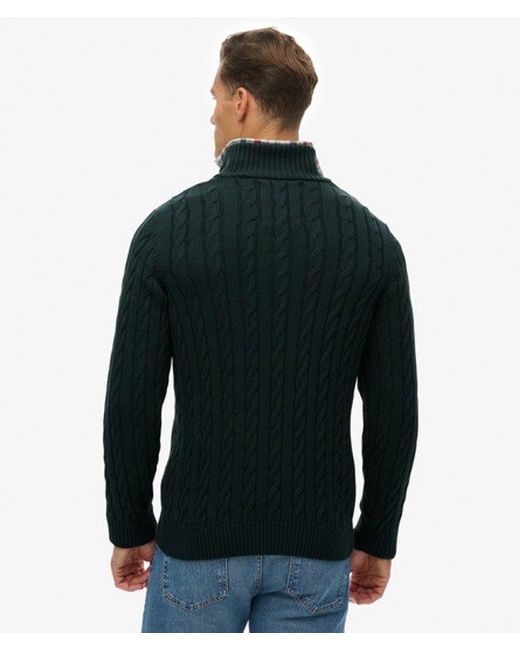 Homme Pull À Demi-Zip En Maille Torsadée En Coton Bio Taille Superdry pour homme en coloris Black