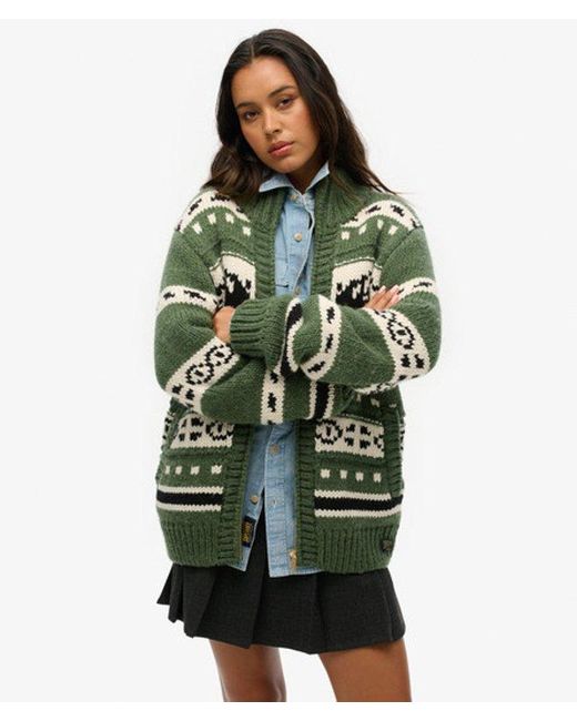 Superdry Green Oversized Chunky Knit Zip Through Cardigan