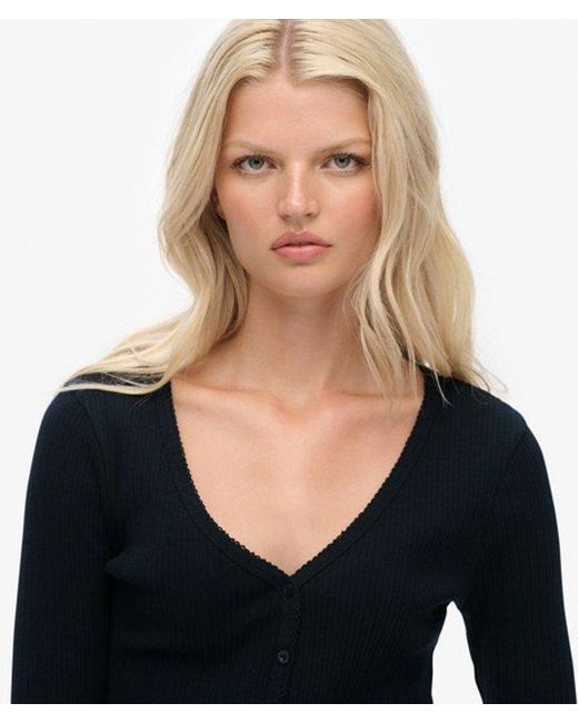 Superdry Blue & Co Essential Button Through Long Sleeve Top