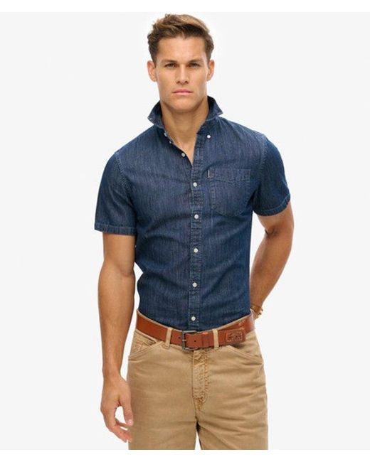 Superdry Blue & Co Essential Short Sleeve Denim Shirt for men