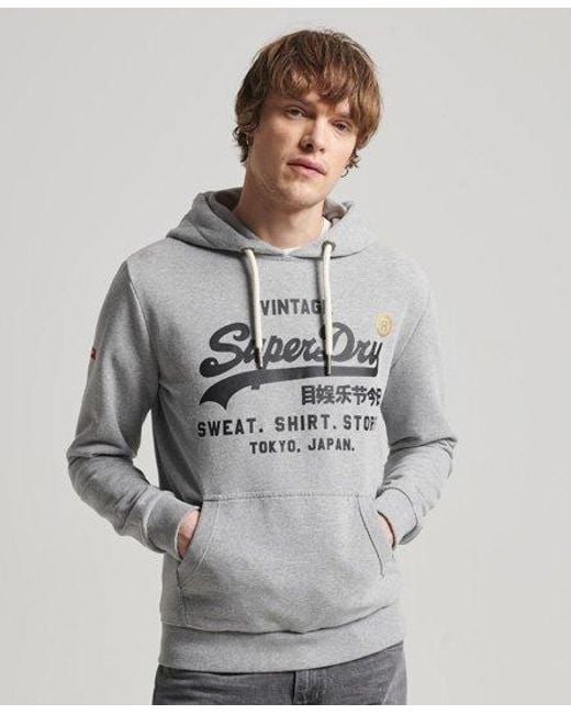 Superdry Gray Vintage Logo Store Classic Hoodie Ash Marl for men