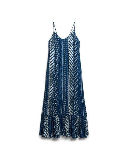 Superdry Blue Printed Maxi Beach Cami Dress
