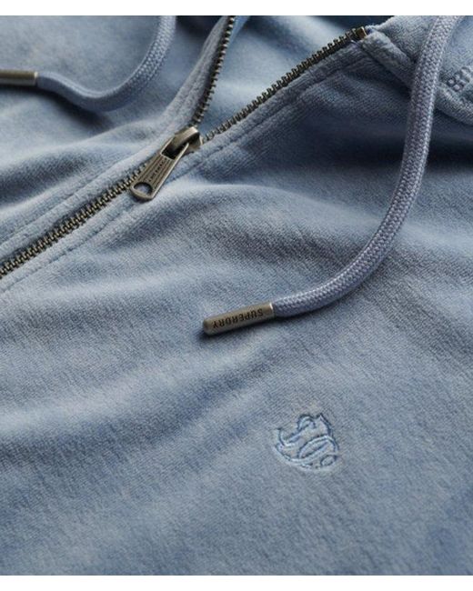 Superdry Blue Velour Zip Hoodie