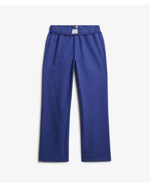 Superdry Blue Organic Cotton Stripe Elasticated Trousers
