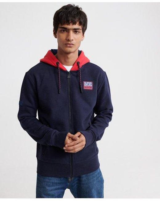 Superdry Blue Crafted Check Zip Hoodie Darkest for men