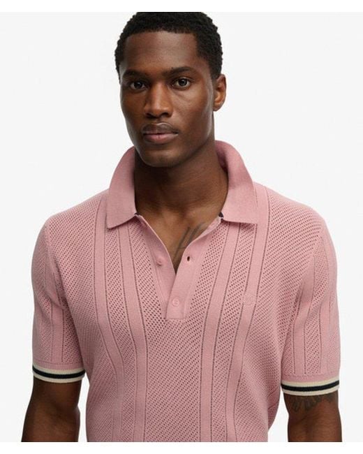 Superdry Pink & Co Knitted Texture Short Sleeve Polo Shirt for men