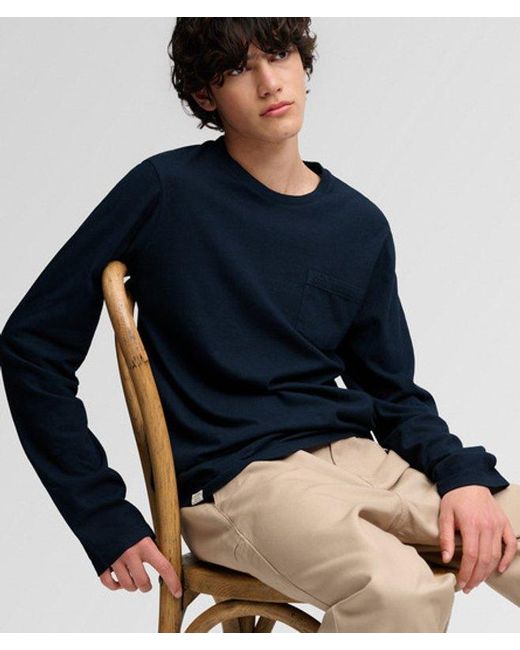 Superdry Blue & Co Cotton Linen Long Sleeve Pocket Top for men