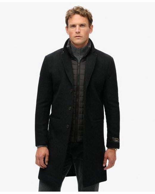 Superdry Black Classic 2 In 1 Wool Town Coat for men