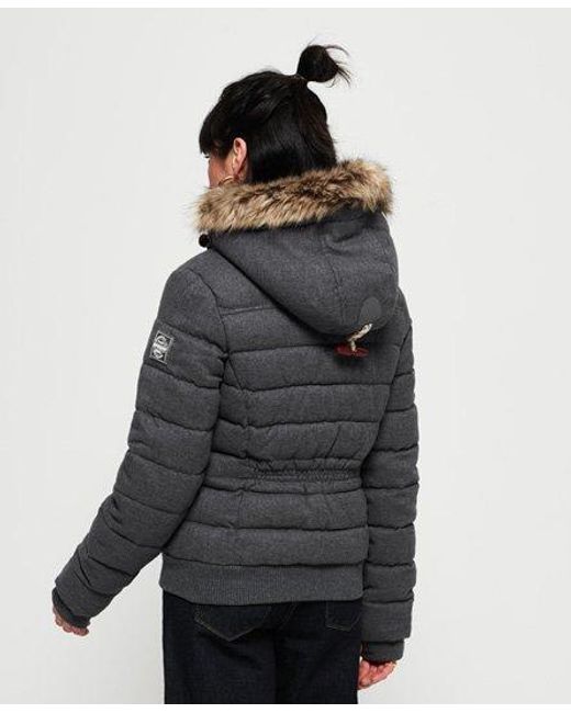 Superdry Gray Marl Toggle Puffle Jacket Charcoal