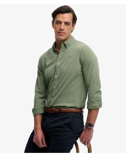 Superdry Green & Co Vintage Destroy Pique Long Sleeve Shirt for men