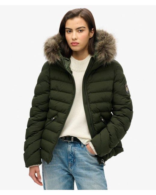 Superdry Green Fuji Faux Fur Hooded Padded Jacket