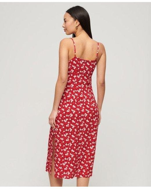 Superdry Cami Midi-jurk Met Knoopsluiting En Print in het Red