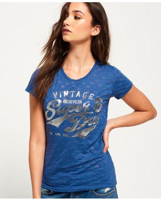 Superdry Blue Stacker Burnout T-Shirt Pavillion