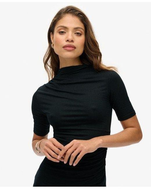 Superdry Black Short Sleeve Ruched Mini Dress