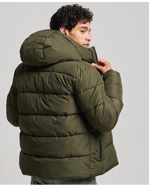 Superdry Green Sports Puffer Hooded Jacket for men