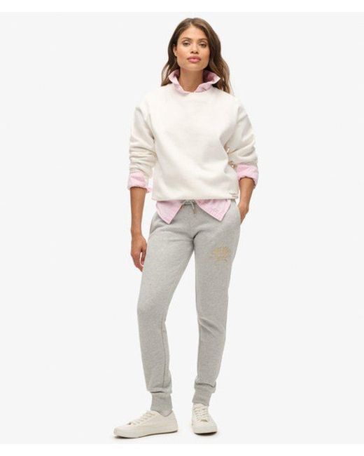Superdry White Luxe Metallic Logo Slim Joggers