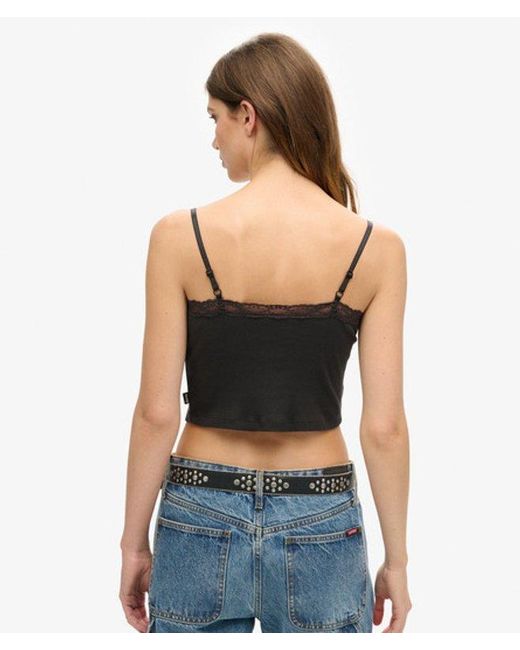 Superdry Blue & Co Athletic Essentials Lace Trim Cropped Cami Top