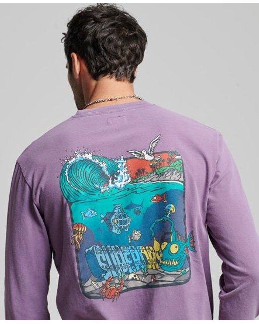 Superdry Purple Vintage Creatures Long Sleeve Top Grape Jam for men