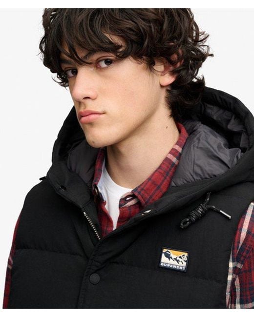 Superdry Black Hooded Short Everest Gilet for men