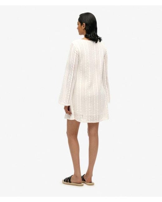 Superdry Natural Cotton Lace Detail Ibiza Mini Dress