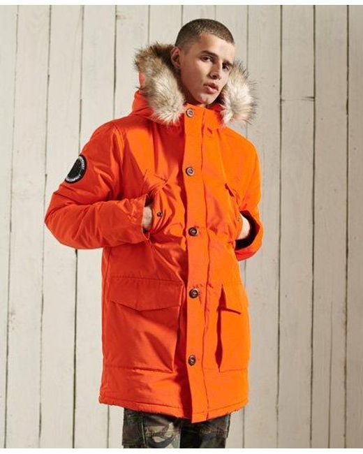 mens orange parka with fur hood