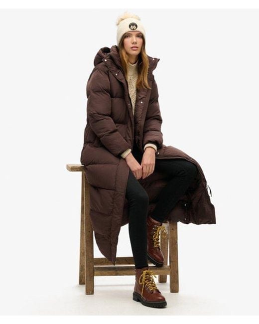 Superdry Brown & Co Classic Maxi Hooded Puffer Coat