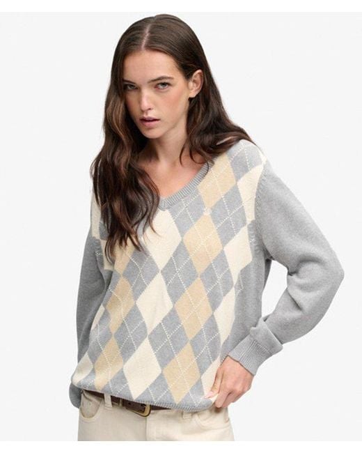 Superdry Gray & Co V-neck Argyle Jumper