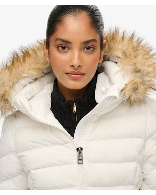 Superdry Fuji Gewatteerde Jas Met Bontkraag in het Natural