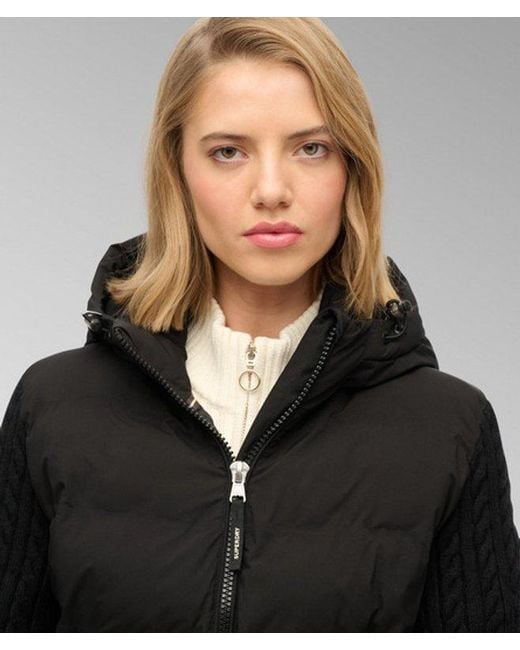 Superdry Black & Co Cable Knit Sleeve Hybrid Jacket