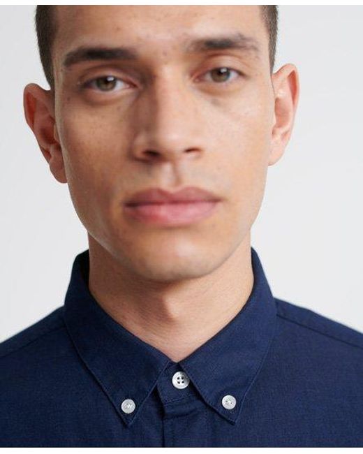 Superdry Blue Edit Linen Button Down Shirt for men
