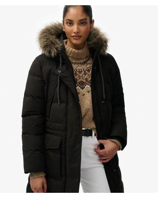 Superdry Black & Co Everest Microfibre Mid Faux Fur Puffer Jacket