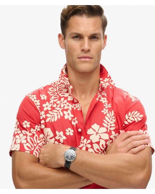Superdry Red & Co Classic Floral Print Hawaiian Shirt for men