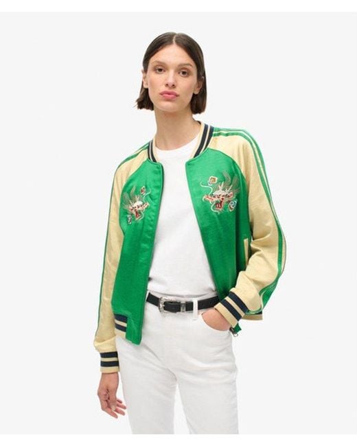 Superdry Green Sukajan Embroidered Bomber Jacket