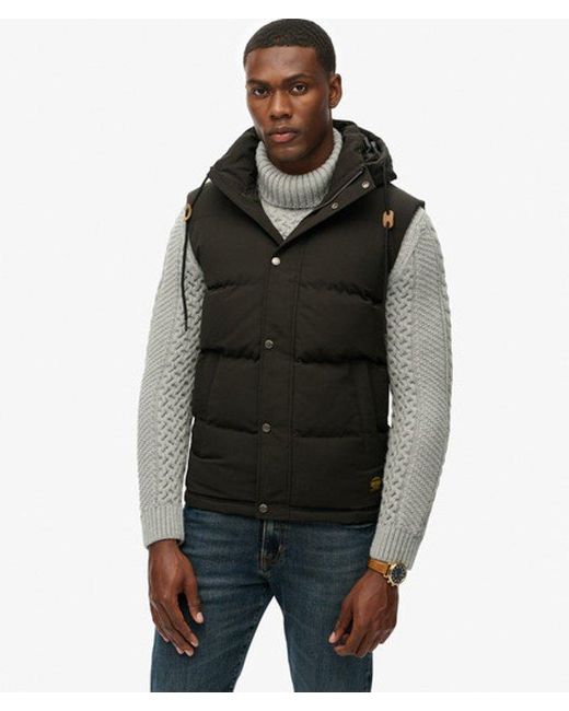 Superdry Black & Co Everest Fully Lined Logo Embroidered Hooded Puffer Gilet for men
