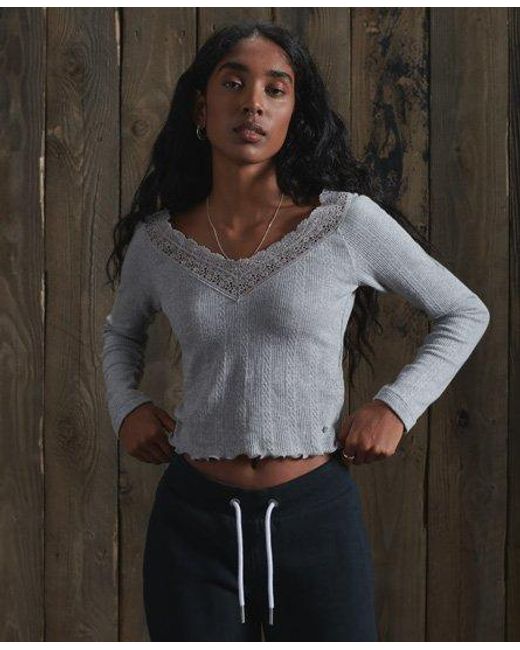 Superdry Lace Pointelle Long Sleeve Top 