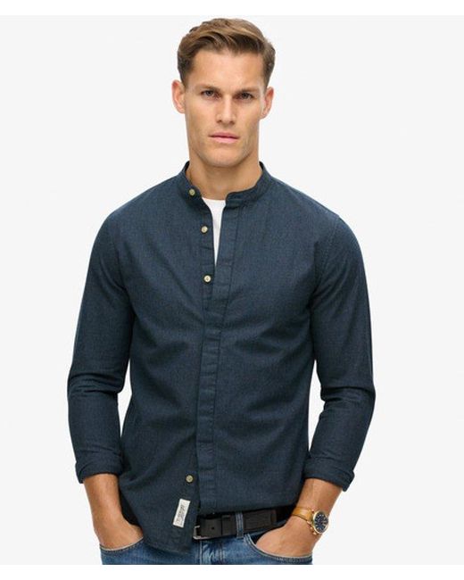 Superdry Blue & Co The Merchant Store Micro Texture Grandad Shirt for men