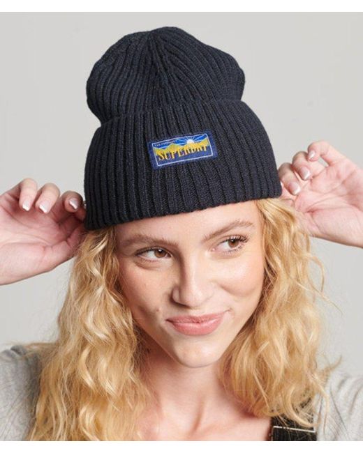 Superdry Black Wool Blend Radar Beanie Navy
