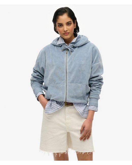 Superdry Blue Velour Zip Hoodie