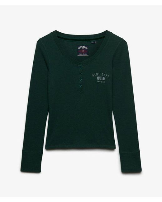 Superdry Athletic Button Down Longsleeve Top in het Green