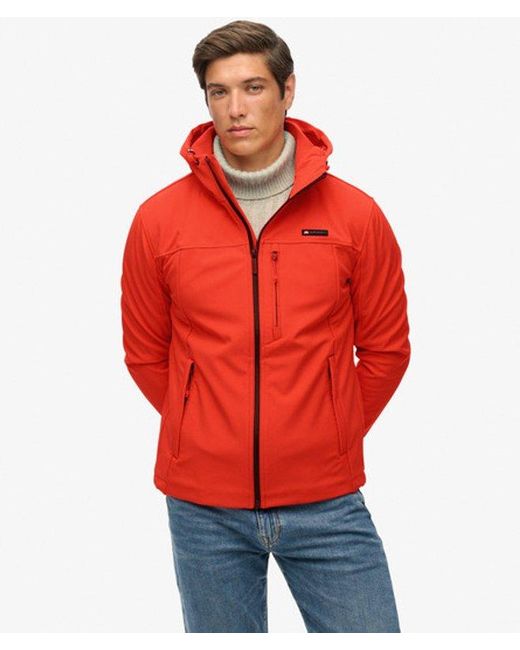 Superdry Red Hooded Soft Shell Trekker Jacket for men