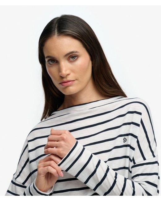 Superdry White & Co Studios Boat Neck Slub Long Sleeve Top