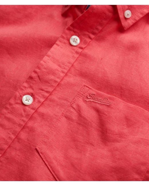 Superdry Red & Co Cotton Linen Short Sleeve Shirt for men