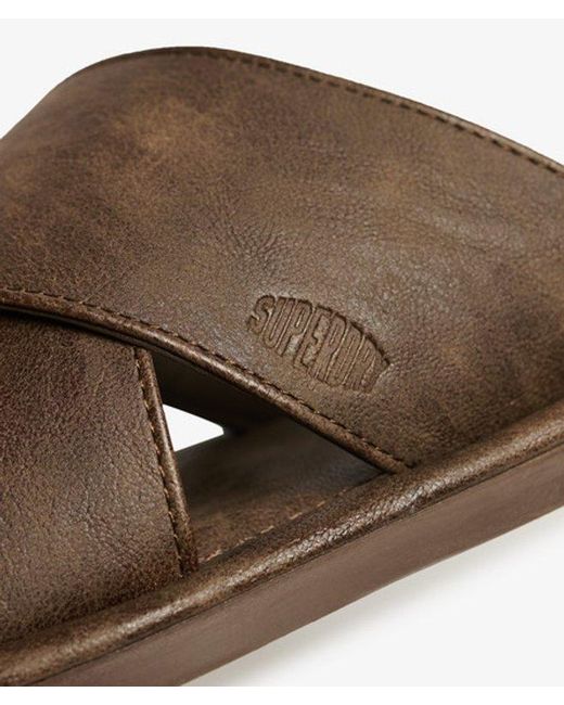 Superdry Brown & Co Vintage Cross Strap Slides for men