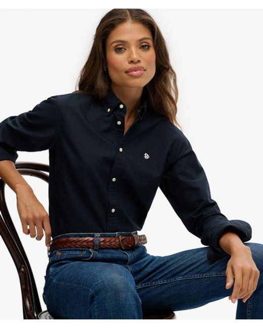 Superdry Blue Slim Oxford Button Down Long Sleeve Shirt