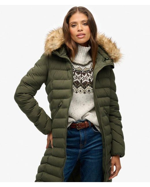 Superdry Green Fuji Faux Fur Hooded Longline
