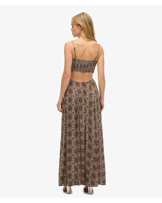 Superdry Brown & Co Printed Sheered Back Maxi Dress