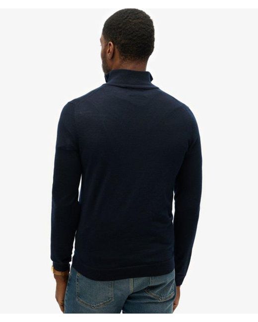 Superdry Blue Merino Half Zip Jumper for men