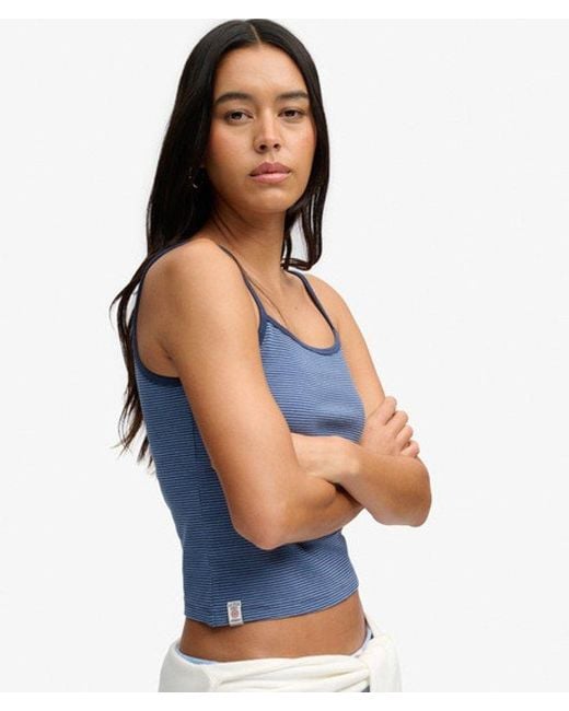 Superdry Athletic Essentials Cami Slanke Pasvorm in het Blue